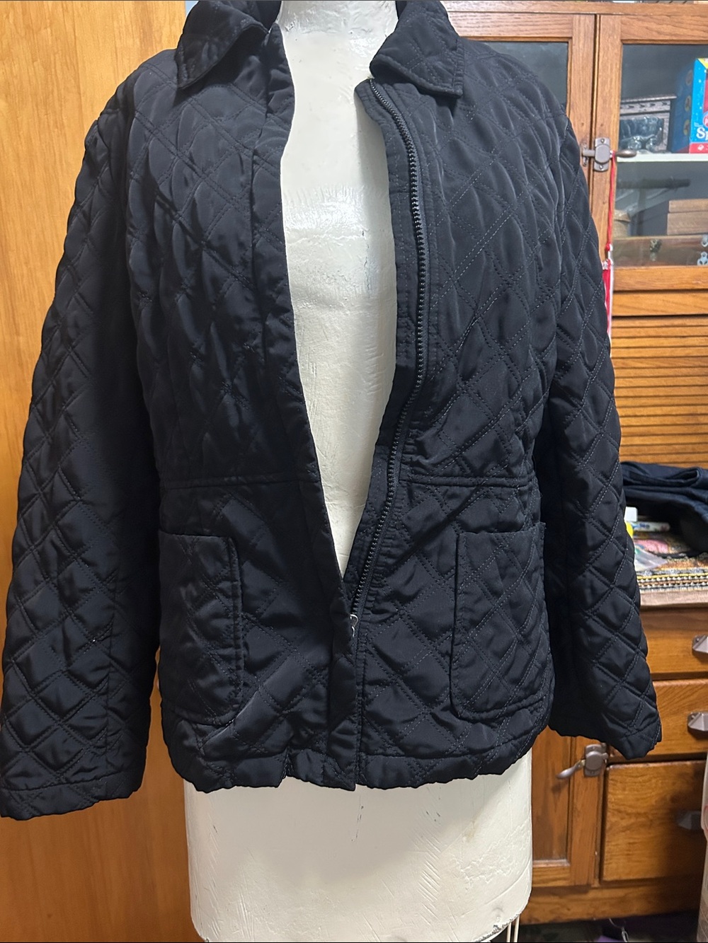 New York & Company Black Quilted Jacket with zip out lining